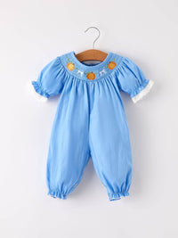 Blue Pumpkin Smock Embroidery Romper
