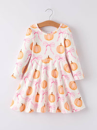 Halloween Pumpkin Bow Twirl Dress