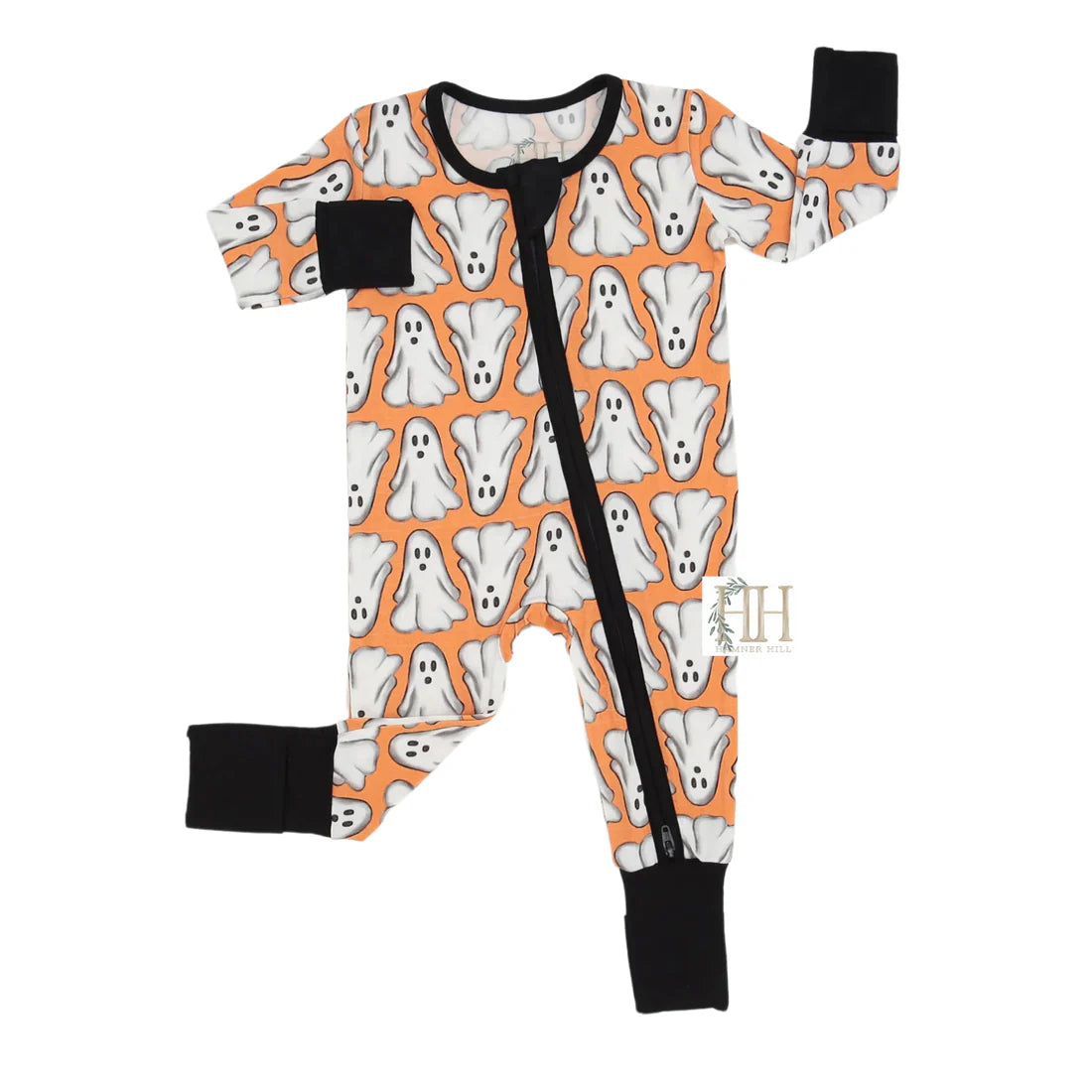 Orange & Black Ghosts Double Zipper Romper Sleeper