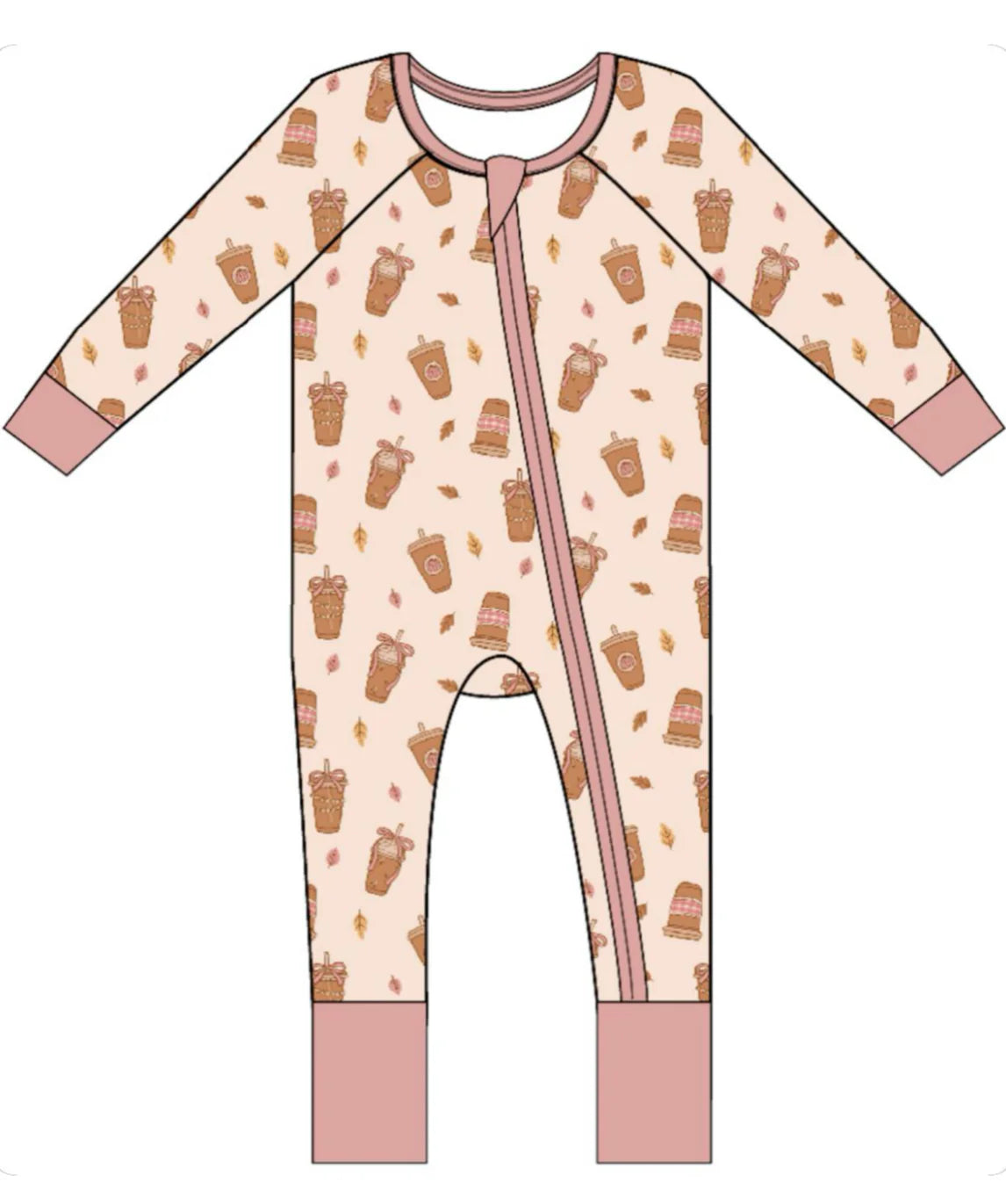 Pumpkin Pajama Latte Zipper Romper