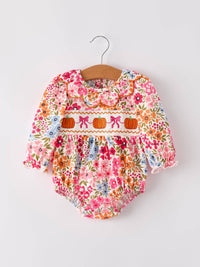 Pumpkin Bow Embroidered Smock Bubble