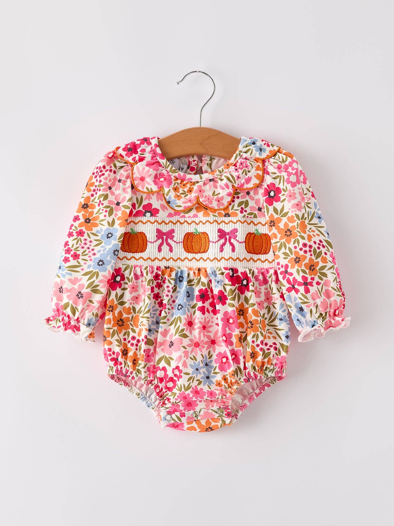 Pumpkin Bow Embroidered Smock Bubble
