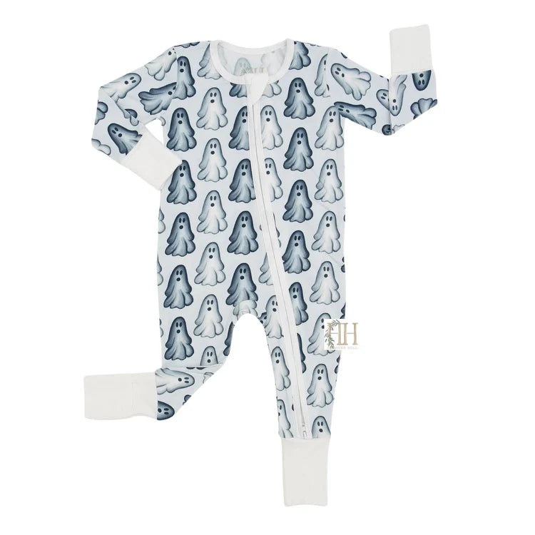 Navy Ghosts Double Zipper Romper Sleeper