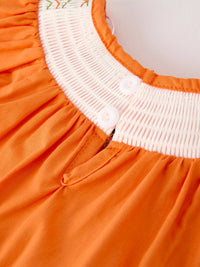 Orange Pumpkin Embroidery Smock Bubble