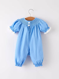 Blue Pumpkin Smock Embroidery Romper