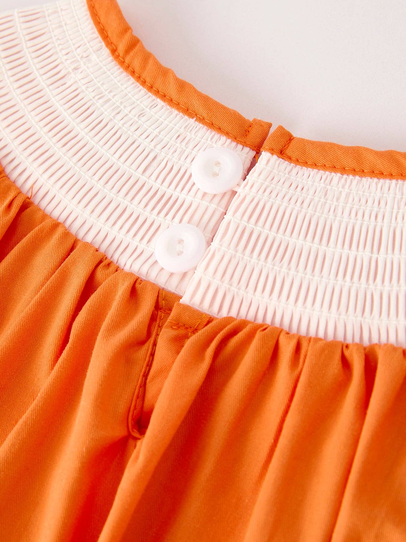 Orange Pumpkin Embroidery Smock Dress