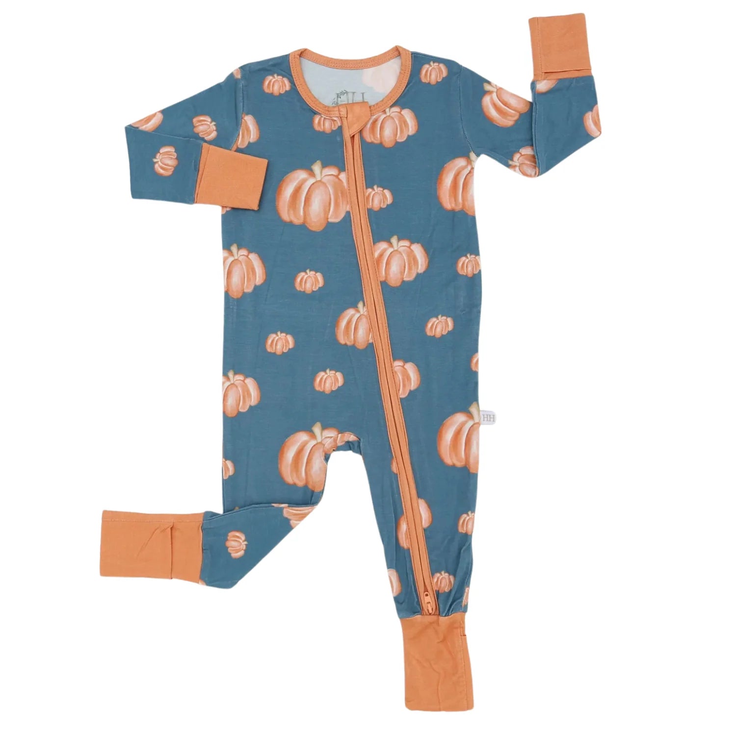 Boys Blue Pumpkin Double Zipper Romper