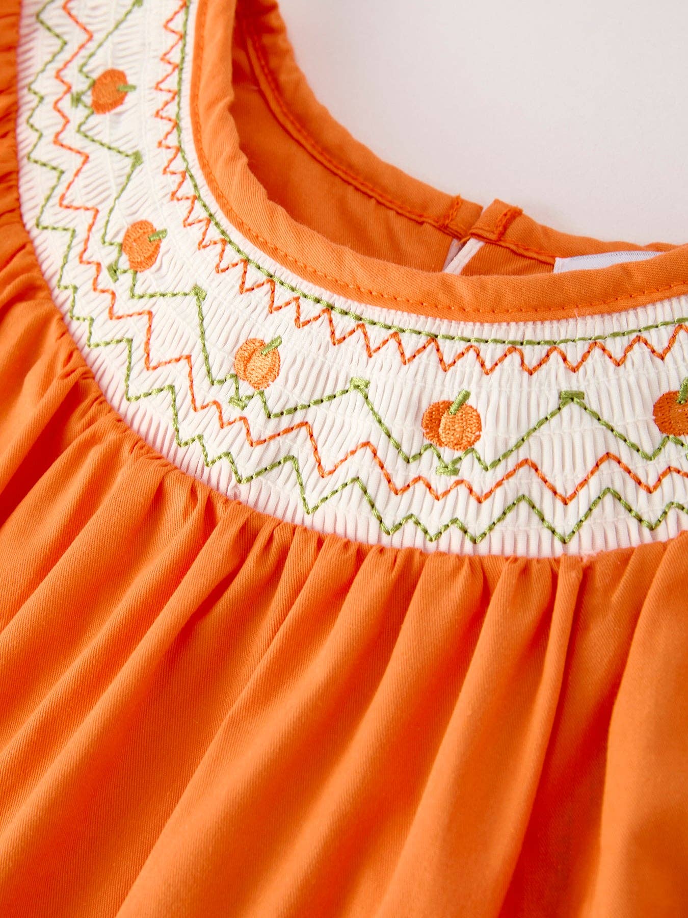 Orange Pumpkin Embroidery Smock Dress