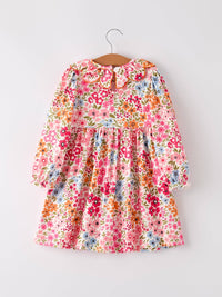 Pumpkin Bow Smock Embroidered Floral Dress