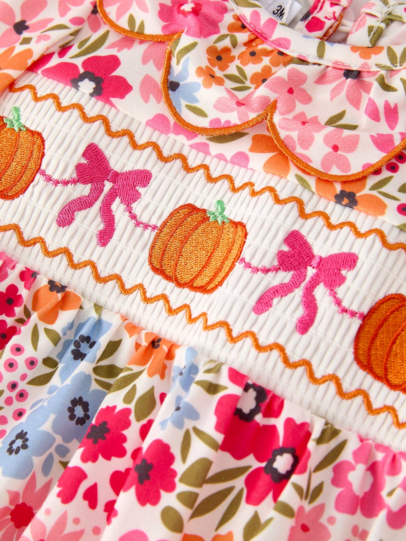 Pumpkin Bow Embroidered Smock Bubble
