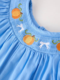 Blue Pumpkin Smock Embroidery Romper