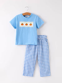 Blue Pumpkin Smock Embroidery Boy'Set