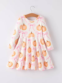 Halloween Pumpkin Bow Twirl Dress