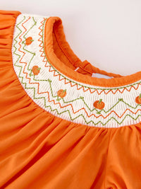 Orange Pumpkin Embroidery Smock Bubble