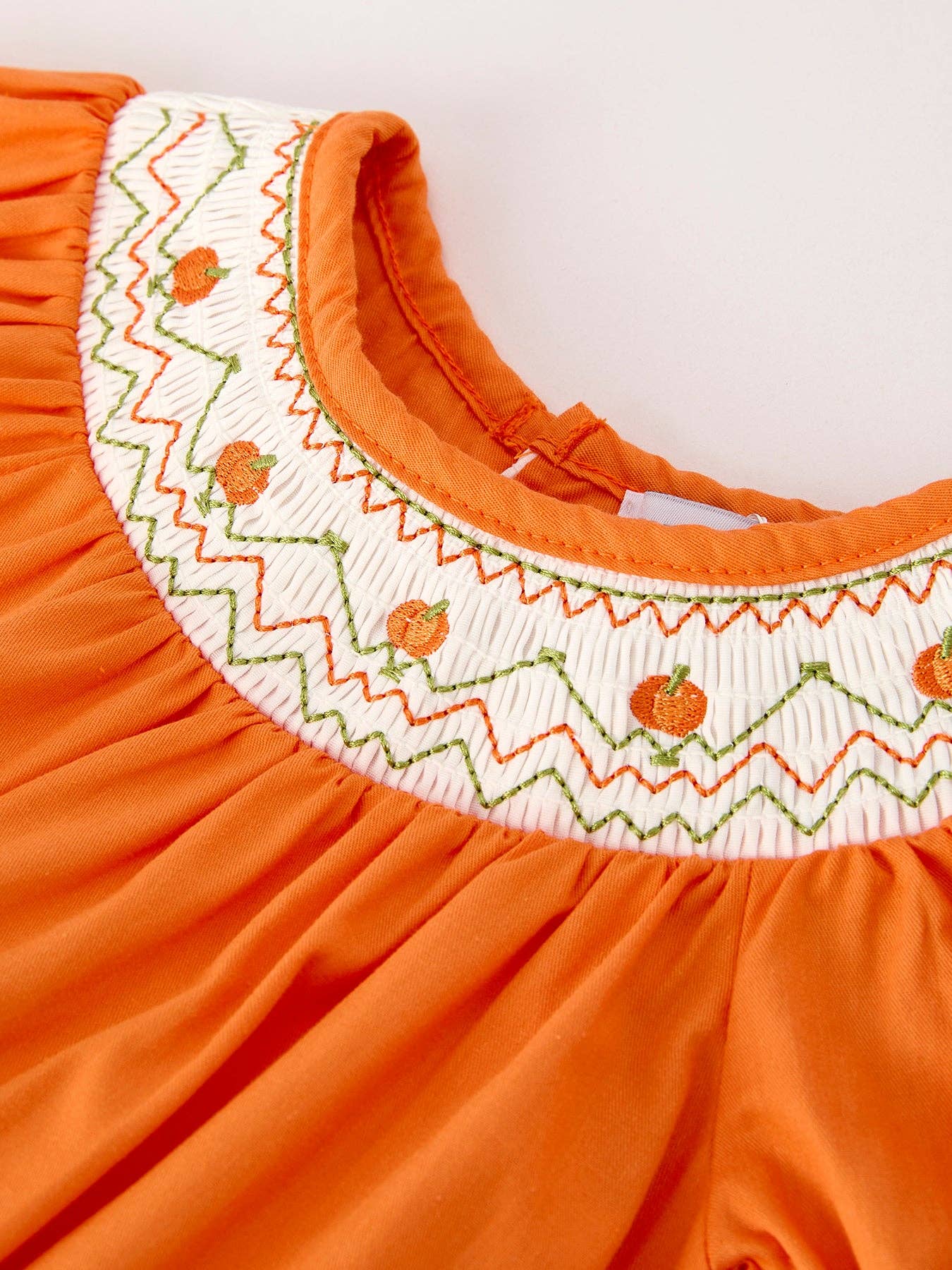 Orange Pumpkin Embroidery Smock Bubble