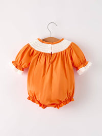 Orange Pumpkin Embroidery Smock Bubble