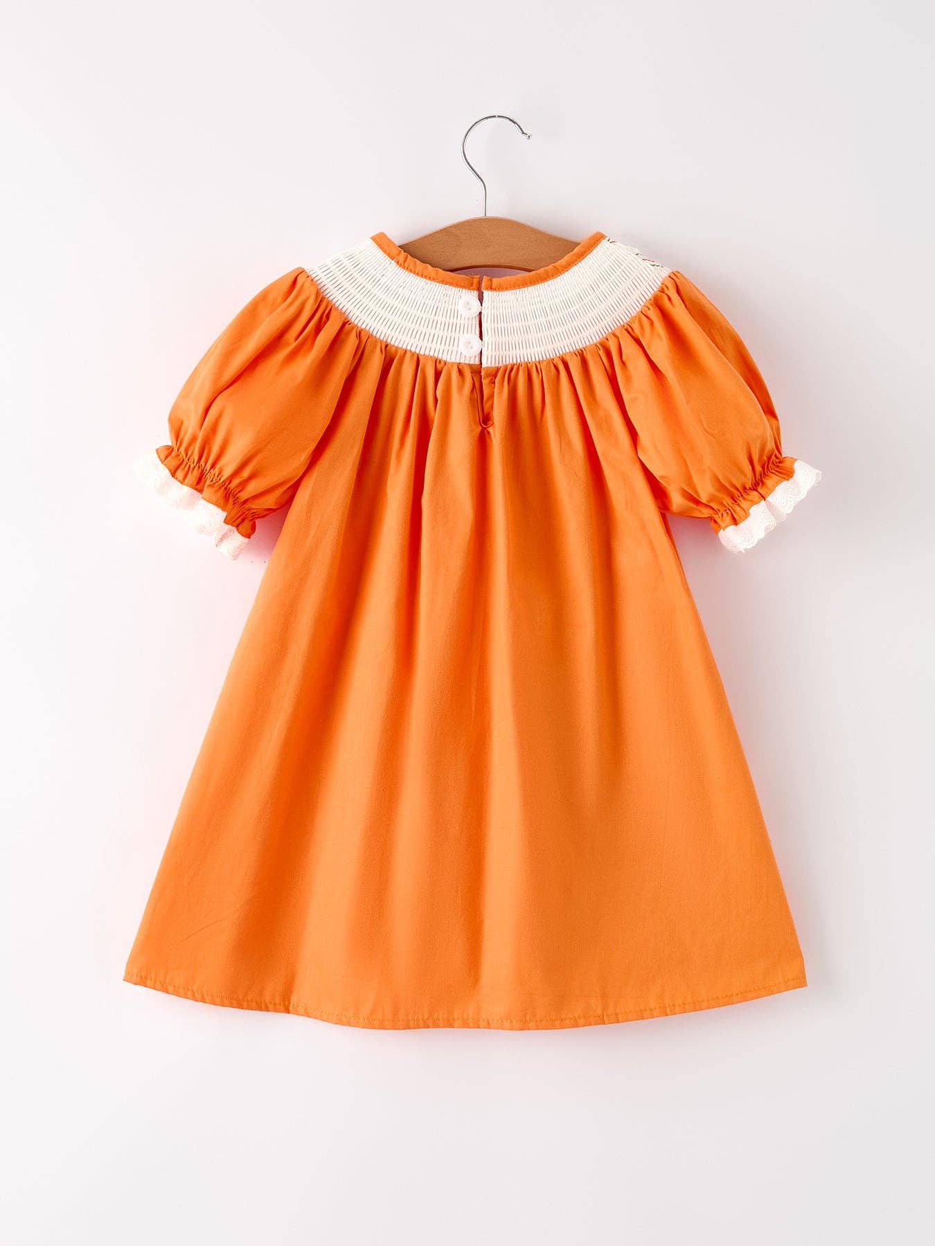 Orange Pumpkin Embroidery Smock Dress