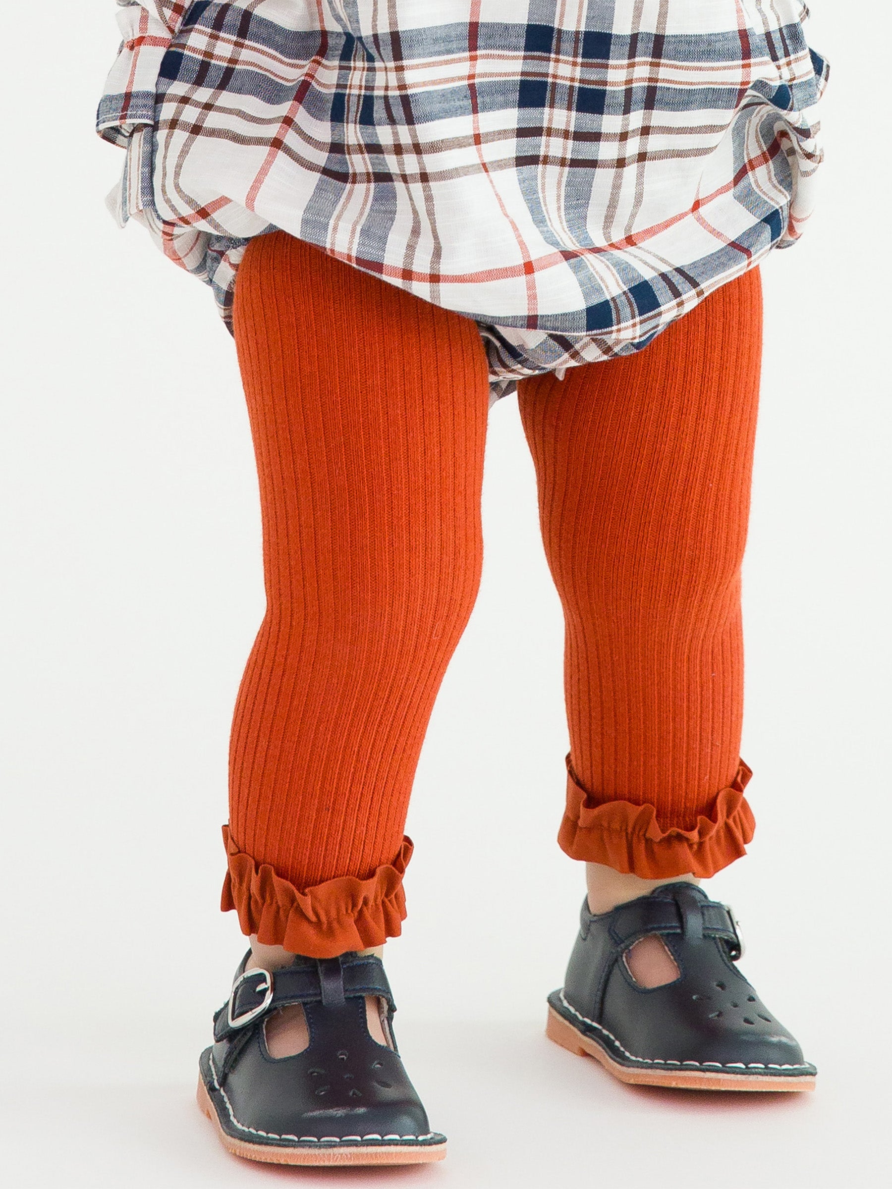 Rust Rib Knit Footless Ruffle Tights