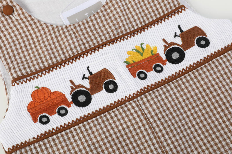 Pumpkin & Corn Tractor Smocked Jon Jon Romper