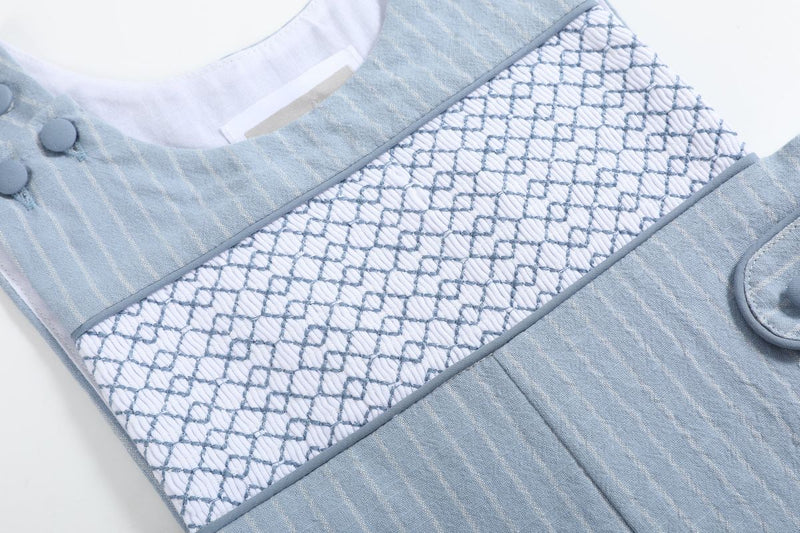Light Blue Pinstripe Smocked Jon Jon Romper