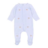 Touchdown Cutie Blue Embroidered Ruffle Footie