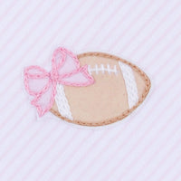 Tiny Touchdown Pink Embroidered Ruffle Footie