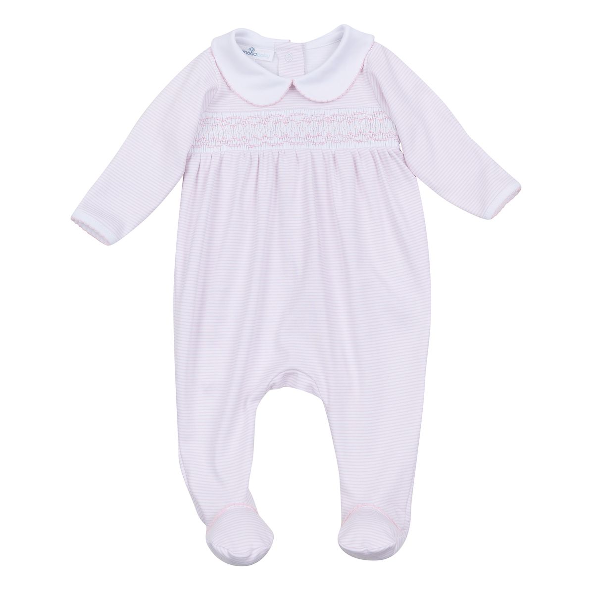 Mini Stripes Pink Smocked Collared Girl Footie