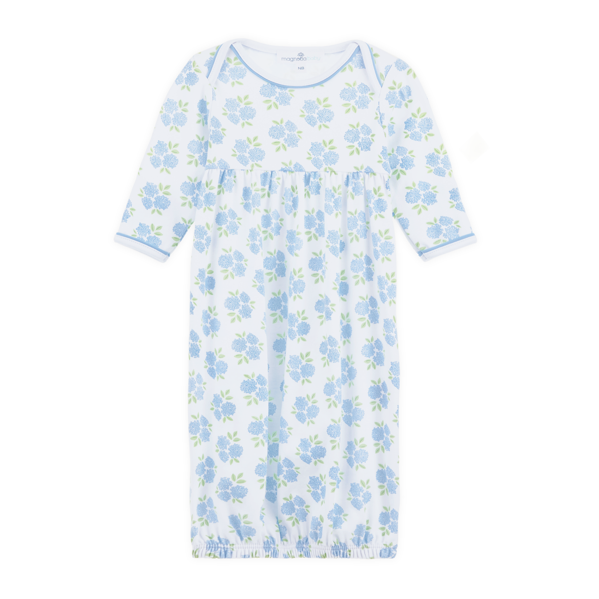 Dreamy Hydrangeas Sky Blue Print Gathered Gown
