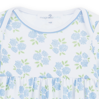 Dreamy Hydrangeas Sky Blue Print Gathered Gown