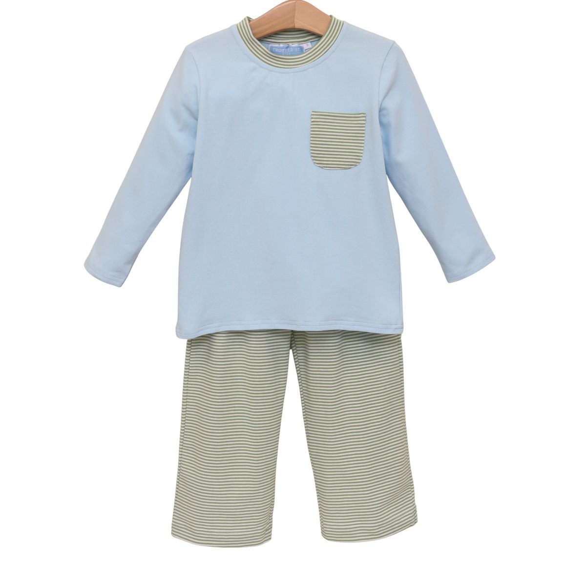 Preston Pant Set - Green Stripe/Light Blue