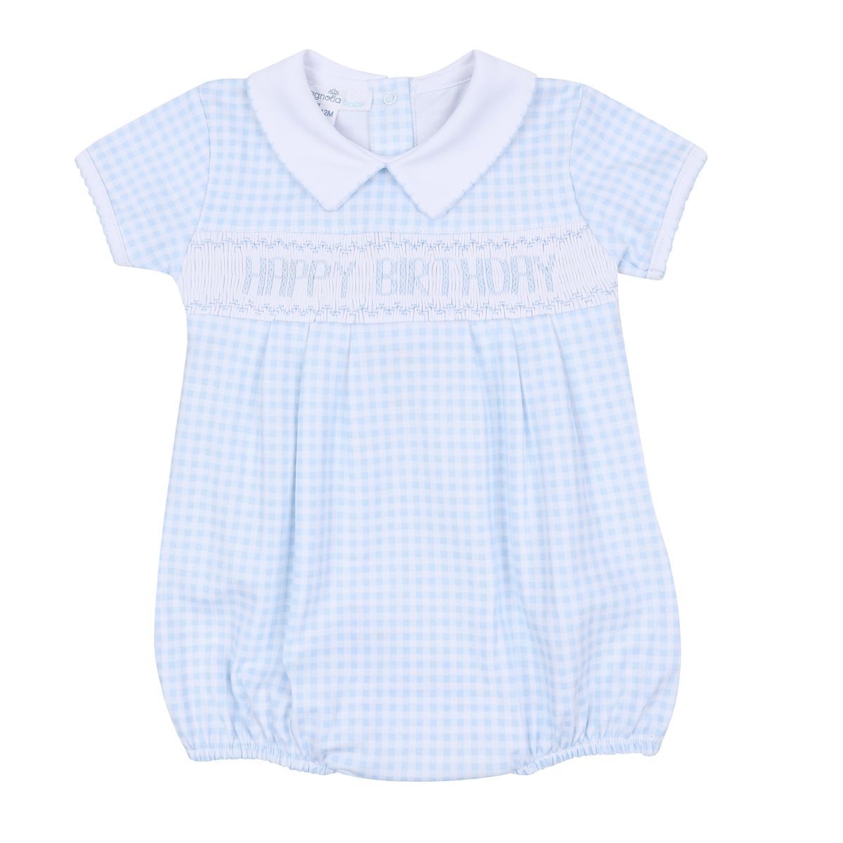 Birthday Classics Light Blue Smocked Collared Bubble