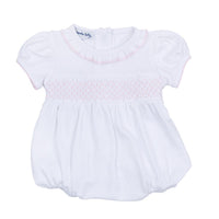 Essentials Solid Smocked Bubble in White Pink