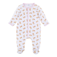 Sweet Golden Print Ruffle Footie - Pink