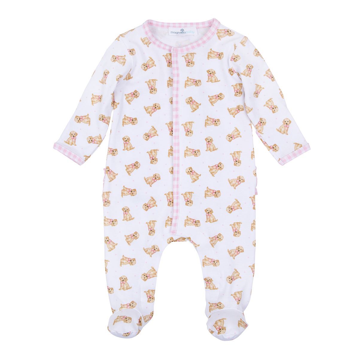 Sweet Golden Print Ruffle Footie - Pink