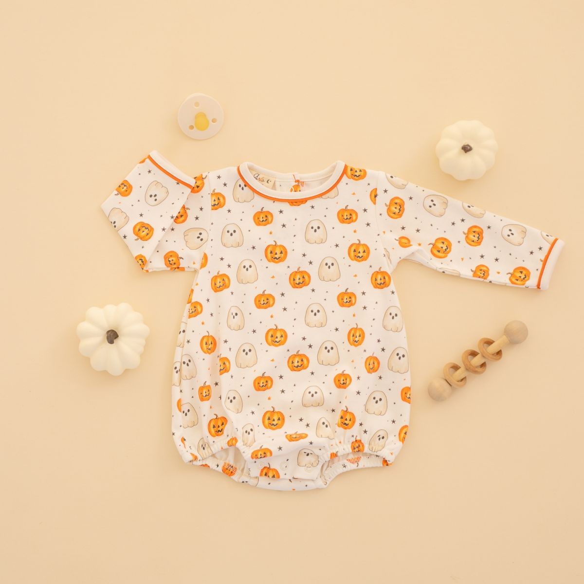 Pumpkin and Boo Orange Long Sleeve Bubble