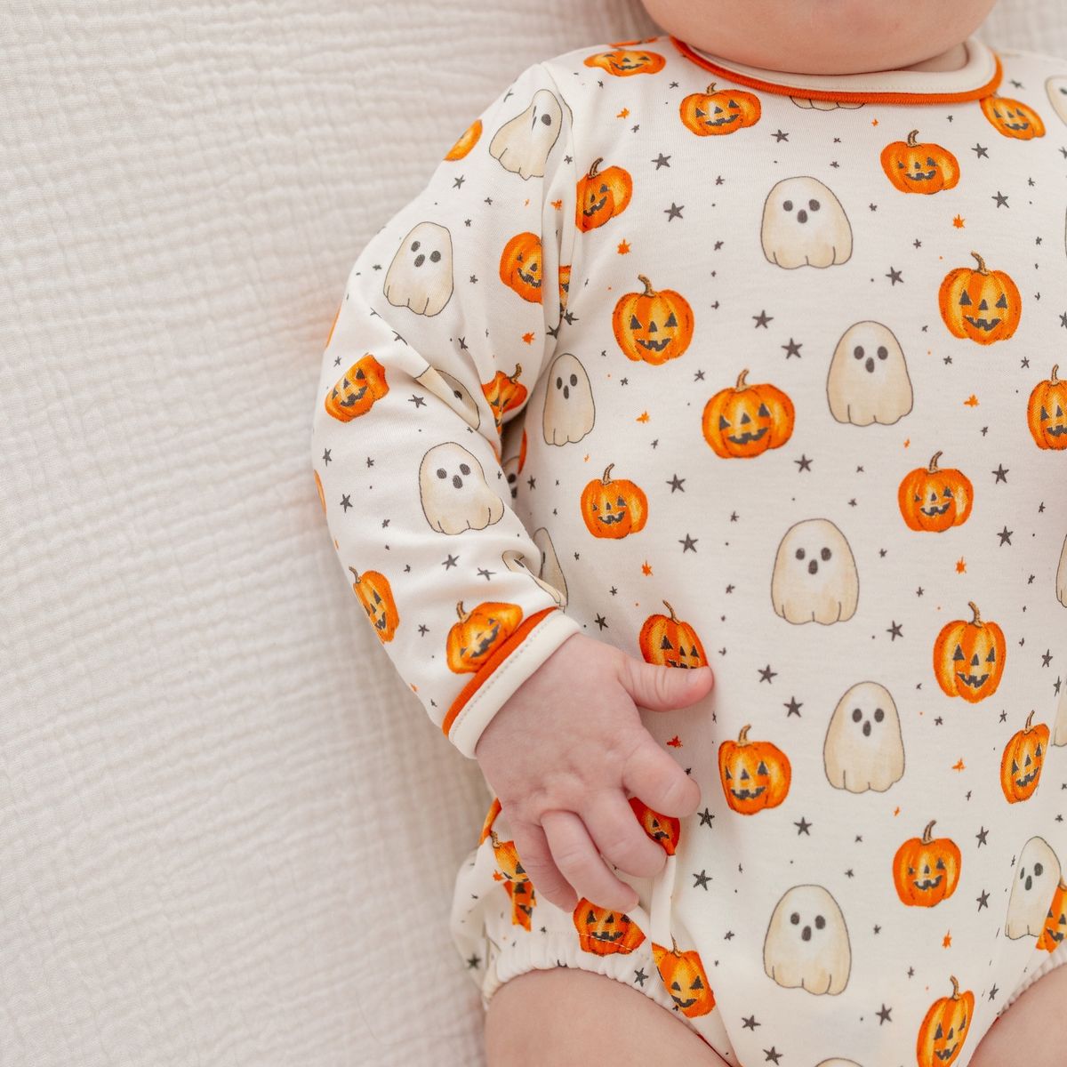 Pumpkin and Boo Orange Long Sleeve Bubble