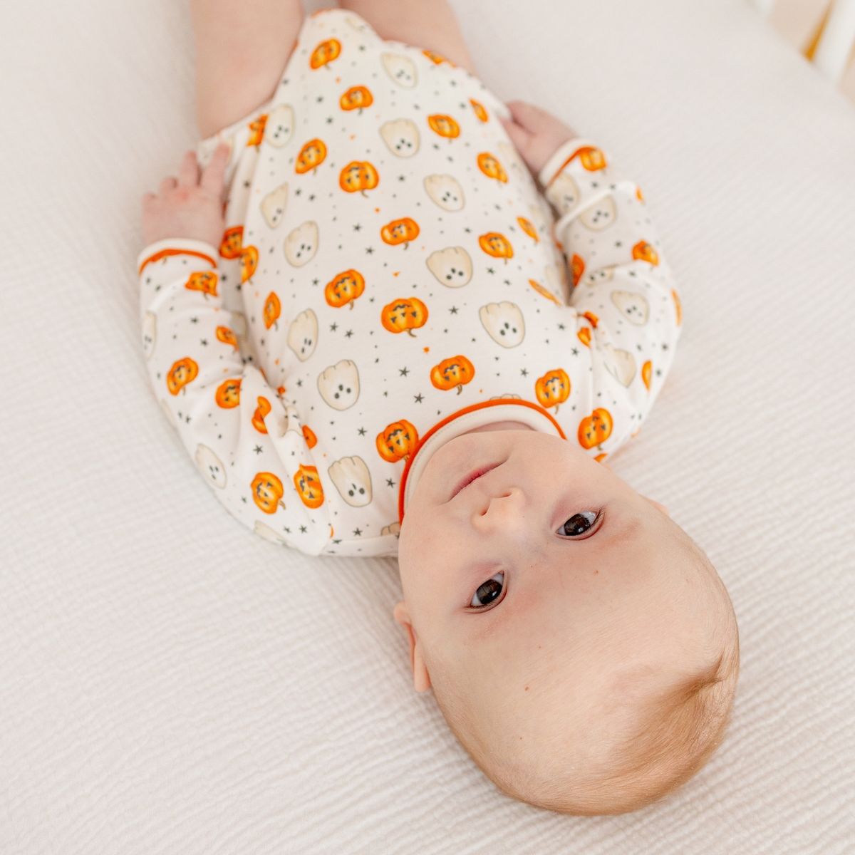 Pumpkin and Boo Orange Long Sleeve Bubble