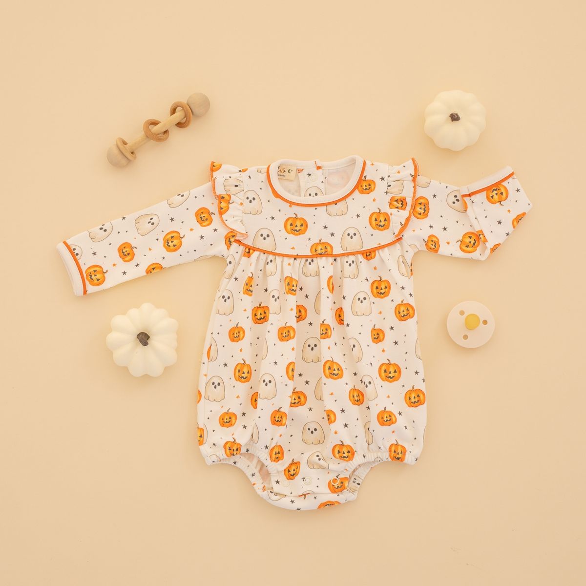 Pumpkin and Boo Orange Long Sleeve Girl Bubble