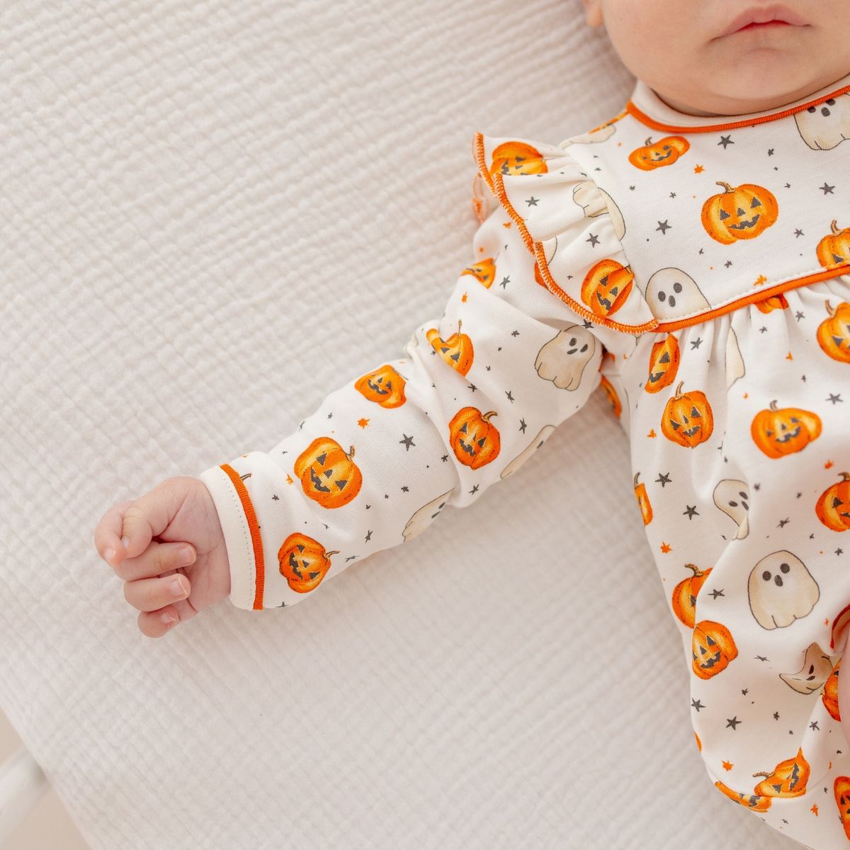 Pumpkin and Boo Orange Long Sleeve Girl Bubble