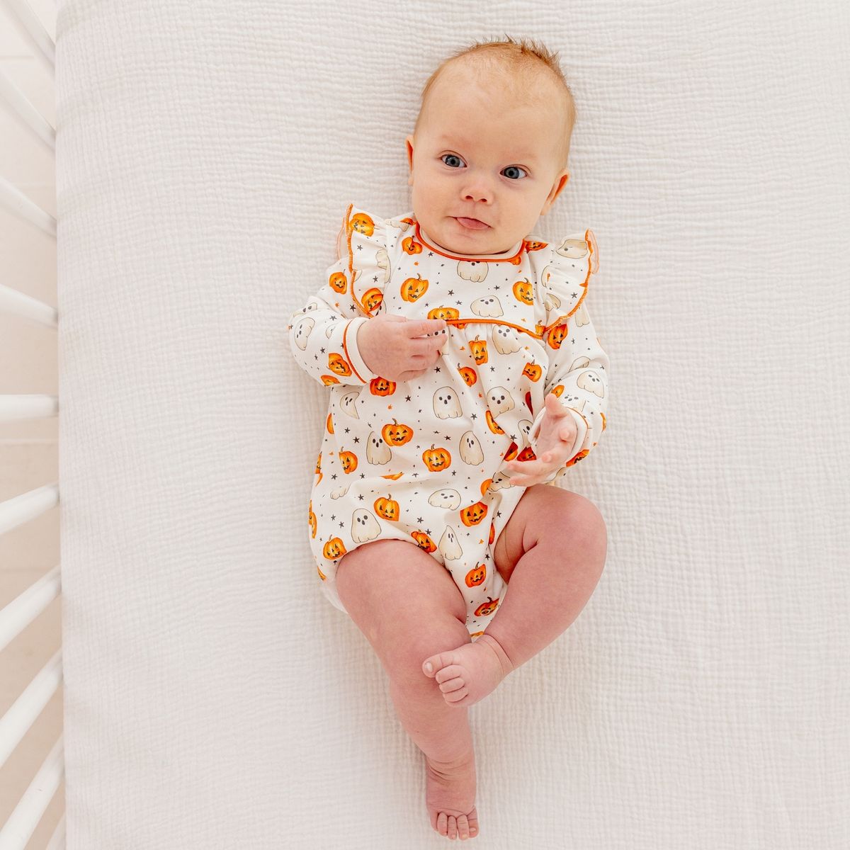 Pumpkin and Boo Orange Long Sleeve Girl Bubble