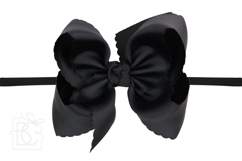 Nylon Headband w/ Scalloped Bow (Mult. Colors)