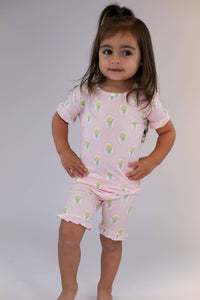 Fancy Tulips (Cottage Pink) Two Piece PJs with Ruffles