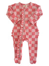 Strawberry/Rosy Checkerboard Frill Zip Footie
