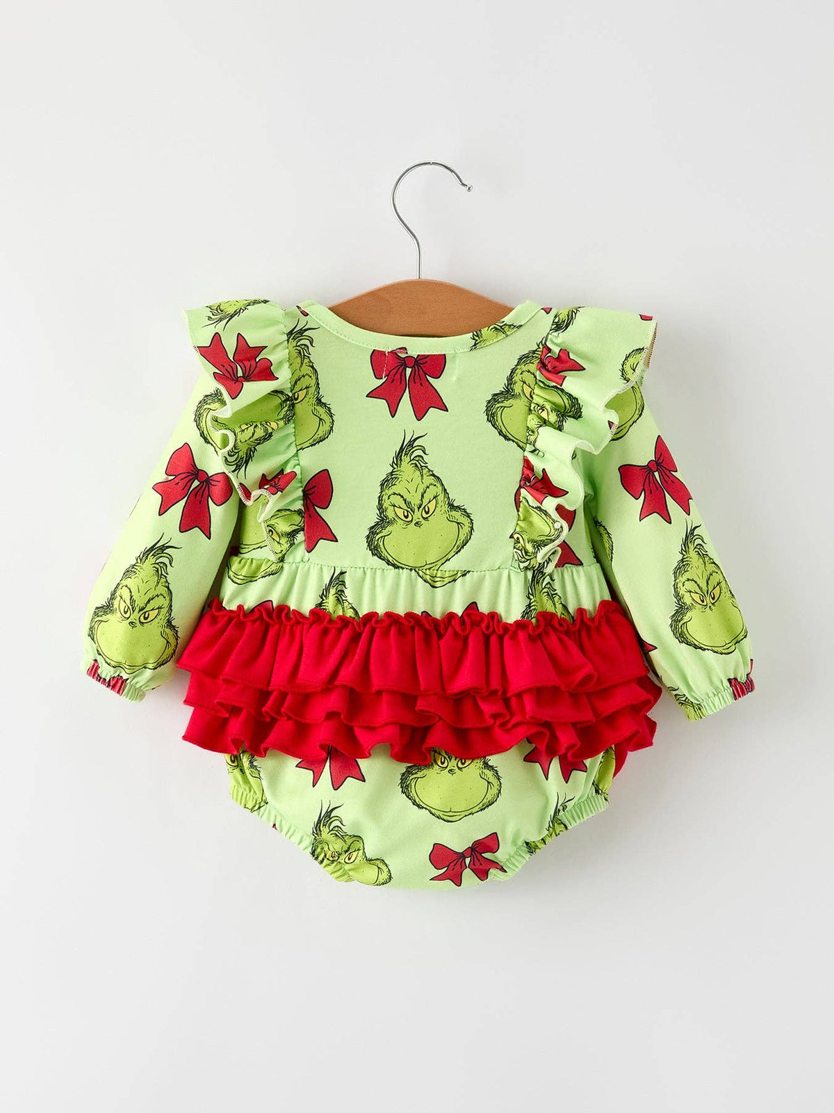 "Mean One" Romper with Character Print and Red Bows