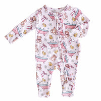 Bathtime Besties Ruffle Zipper Footie | Pink