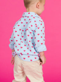 Boys Steal Your Heart Cotton Gauze Long Sleeve Button Down Shirt