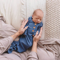Steel Blue Ribbed Bamboo Baby Knot Gown & Hat