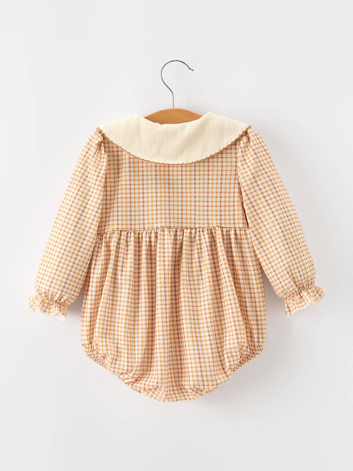 Orange Plaid Sunflower Collar Bubble Romper