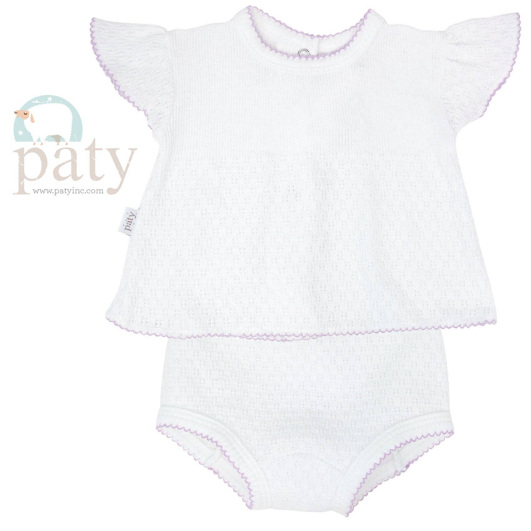 Paty Knit Flutter Sleeve Diaper Set with Bows