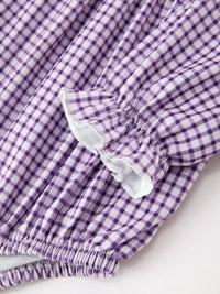 Purple Plaid Floral Collar Bubble Romper